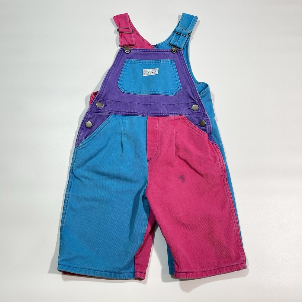 Vintage 90s Blue Attitude Multicolor Overalls Kids Size‎ 10